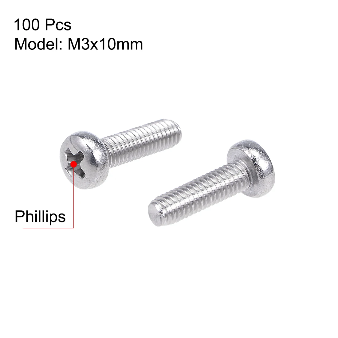 Uxcell M2x8mm крепежные винты Pan крестовая отвертка 304 Нержавеющая M3x10mm 100 шт