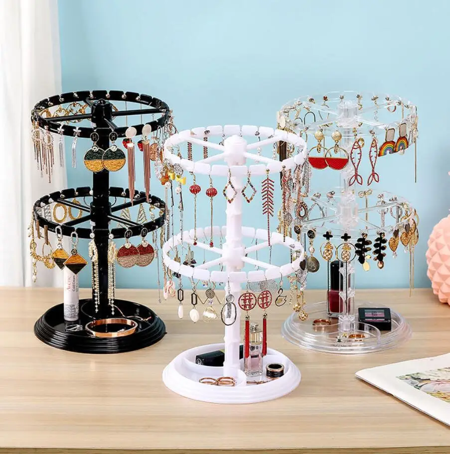 Rotating Jewelry Organizer Plastic Jewelry Display Stand Rack Clear
