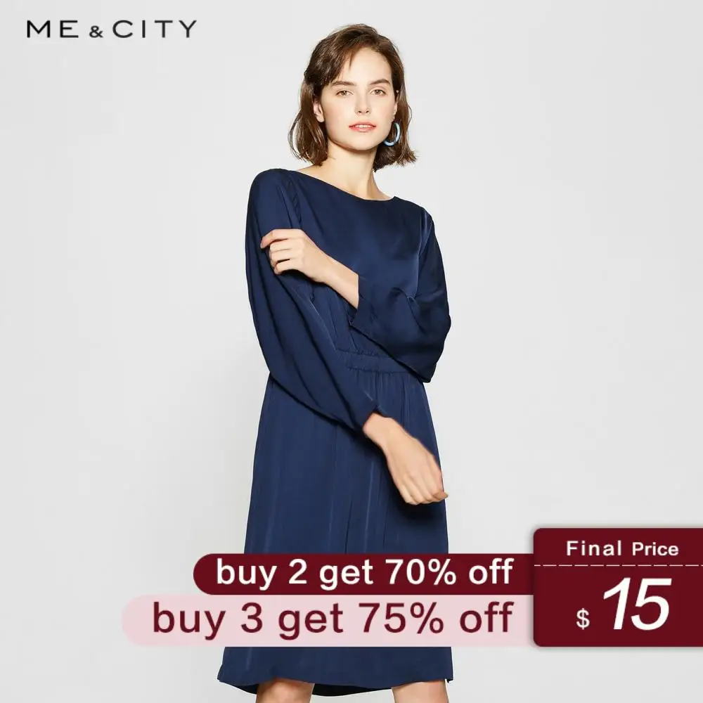 

Me&City Elegant Lysell Simple Silk dress women Spaghetti Office Lady horizontal neck dresses Elegant body