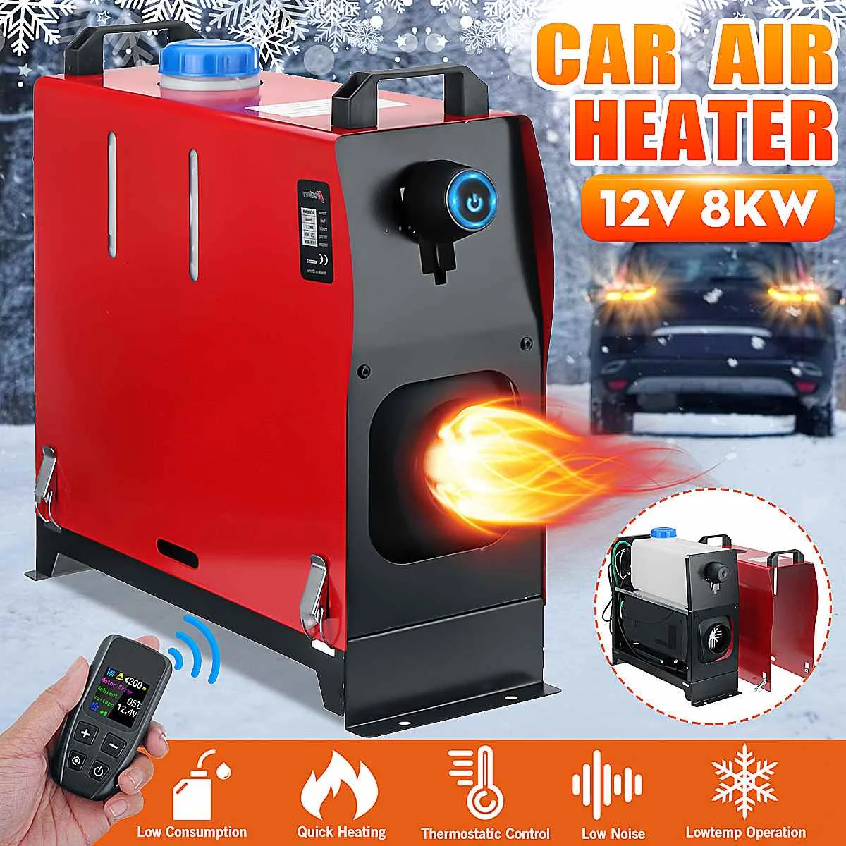 

All in One Car Heater Heating 12V 8kW Diesels Air Parking Heater New Black Remote control Parking Warmer For Car Truck Bus Boat