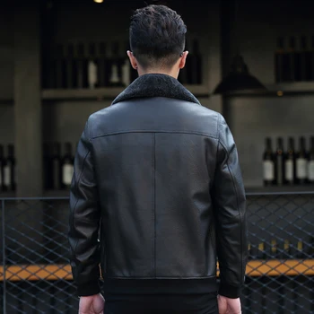 

Leather Jacket Autumn 2020 Winter Jacket Men Lamb Fur Collar Sheepskin Coat Baseball Jackets Veste Homme P-CJ17401MY1332