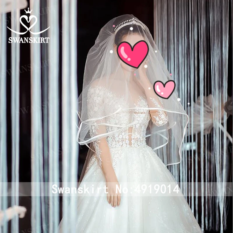 Swanskirt аппликации Часовня Поезд Кружева А-силуэта свадебное платье сексуальный совок шеи платье для невесты принцессы Vestido de Noiva F105