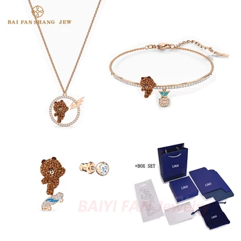 

2020 Fashion Jewelry SWA New Bear Skateboard Set Rose Gold Coffee Brown Bear Crystal Set Gives Women the Best Romantic Gift