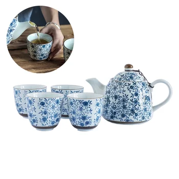 

Ceramics Tea Cups Set Floral Printing Tea Pot Ceramics Teapot Creative Water Jar Set Teaware Kettle with 4pcs Cups