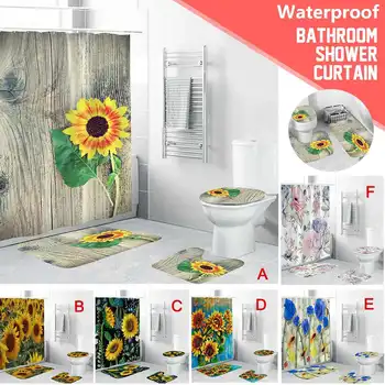 

Bathroom Set Waterproof Shower Curtain Non-slip Mats Bath Carpets Toilet Seat Cover Lid Floor Mat Bathroom Decor 180cmx180cm