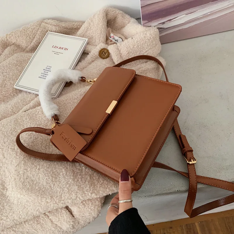 

Vintage Fashion Female Plush Tote Bag 2020 New High Quality PU Leather Women's Designer Handbag Casual Shoulder Messenger Bag