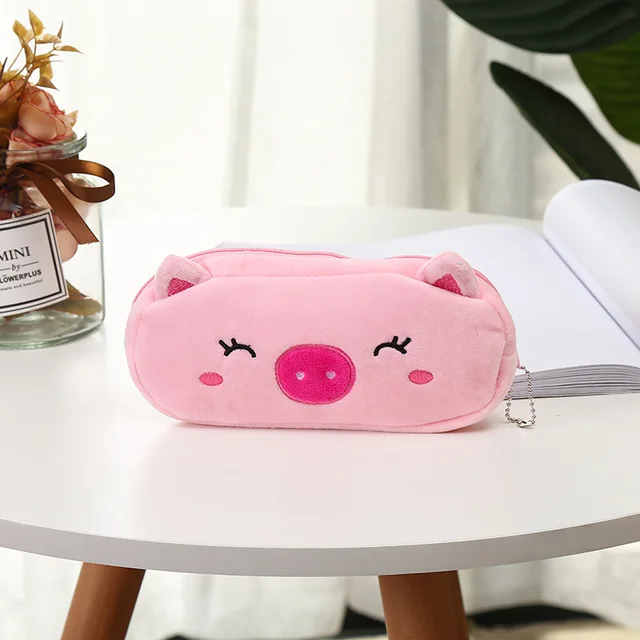 FUDEAM Soft Plush Cartoon Women Long Coin Purse Cute Zipper Girl School Stationery Pencil Case Usb Cable Storage Bag Key Wallet Pink Pig