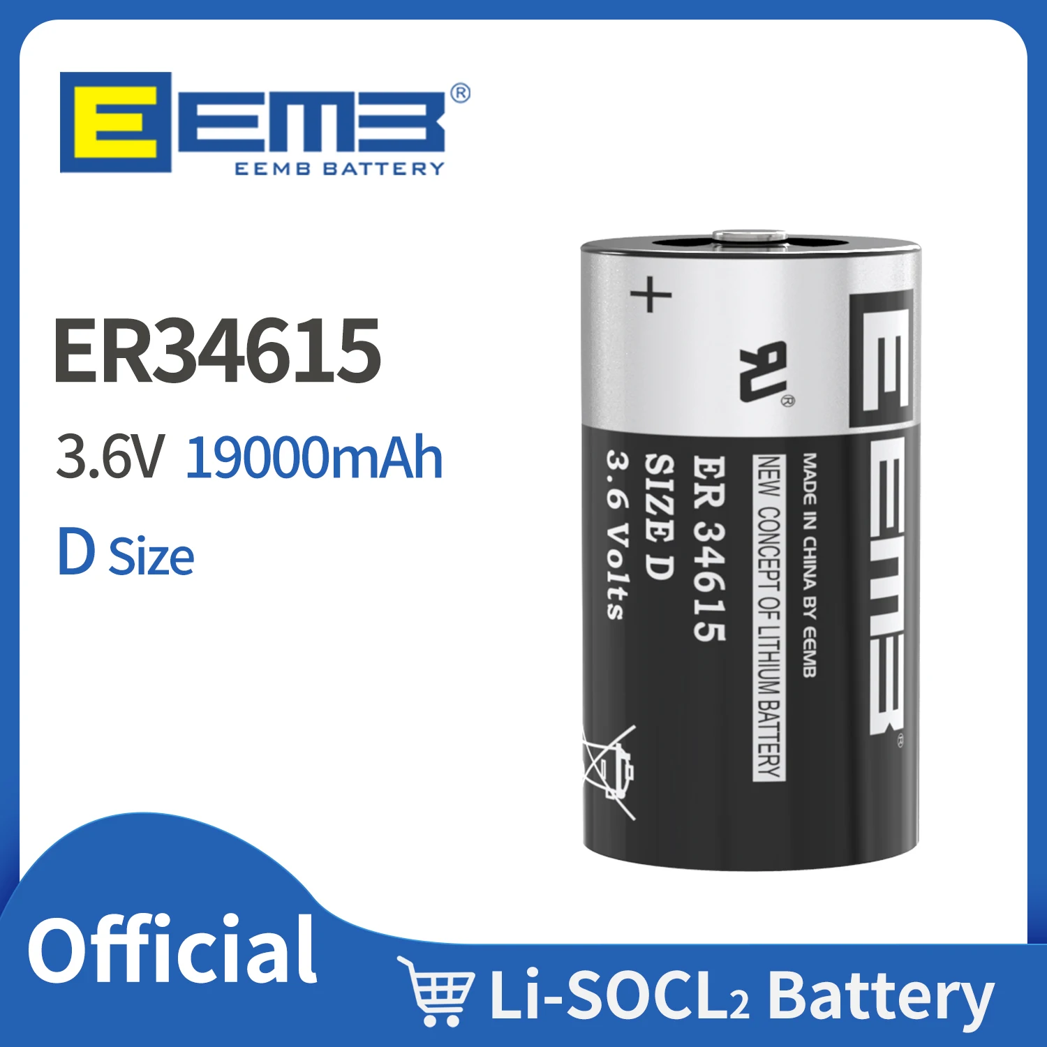 EEMB D Size 3.6V Battery ER34615 Lithium Cell 19000mAh Non-Rechargeable for Electric/ Water Meter Home Monitor Toy Alarm | Электроника