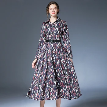 

Elegant Long Sleeve Retro Floral Printed Dress Zomerjurk Dames 2020 Bohemian Beach Party Dress Robe Grande Taille Femme K6330