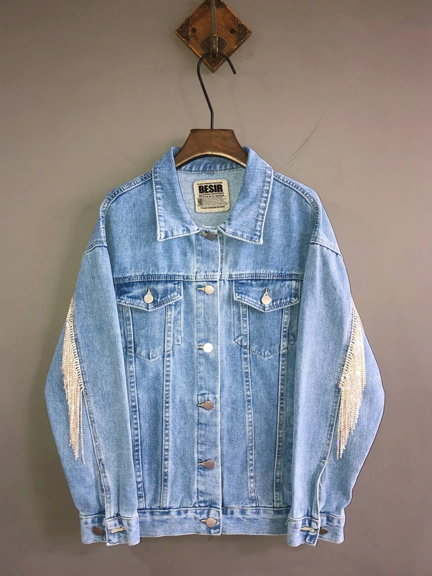 Jaket Denim Lengan Panjang Berkilau 