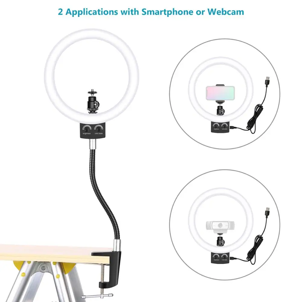  Neewer 8.9 inches Webcam Light for Logitech Webcam Dimmable USB LED Ring Light with Flexible Stand 