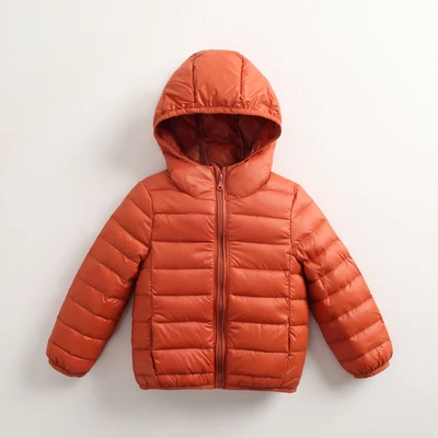 Легкое пуховое пальто для мальчиков и девочек, парка куртка с капюшоном для маленьких детей новая детская одежда на осень-зиму Повседневная Верхняя одежда для малышей, P90 - Цвет: Оранжевый
