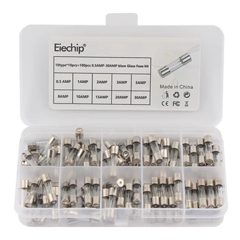 

100pcs/lot Set Kit 5x20mm Fuse Assorted Kits DIY Quick Blow Glass Tube Fast-blow Glass Fuses 0.5A 1A 2A 3A 5A 8A 10A 15A 20A 30A