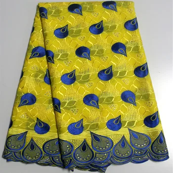 

Free shipping (5yards/pc) high quality African dry cotton lace fabric in yellow and blue fashion embroidered Swiss lace CLS40