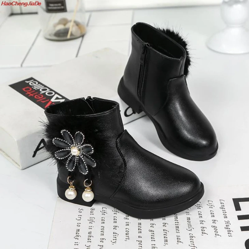 

Girls Boots Autumn Winter PU Leather Waterproof Kid Boots Shoes Zip Rome Flower Girl Martin Boot Fashion Baby Shoes