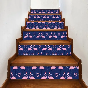 

6pcs/13pcs Pink Christmas Flamingo Staircase Stickers Self-Adhesive Waterproof Decals Removable Wall Mural Decorative Wallpaper