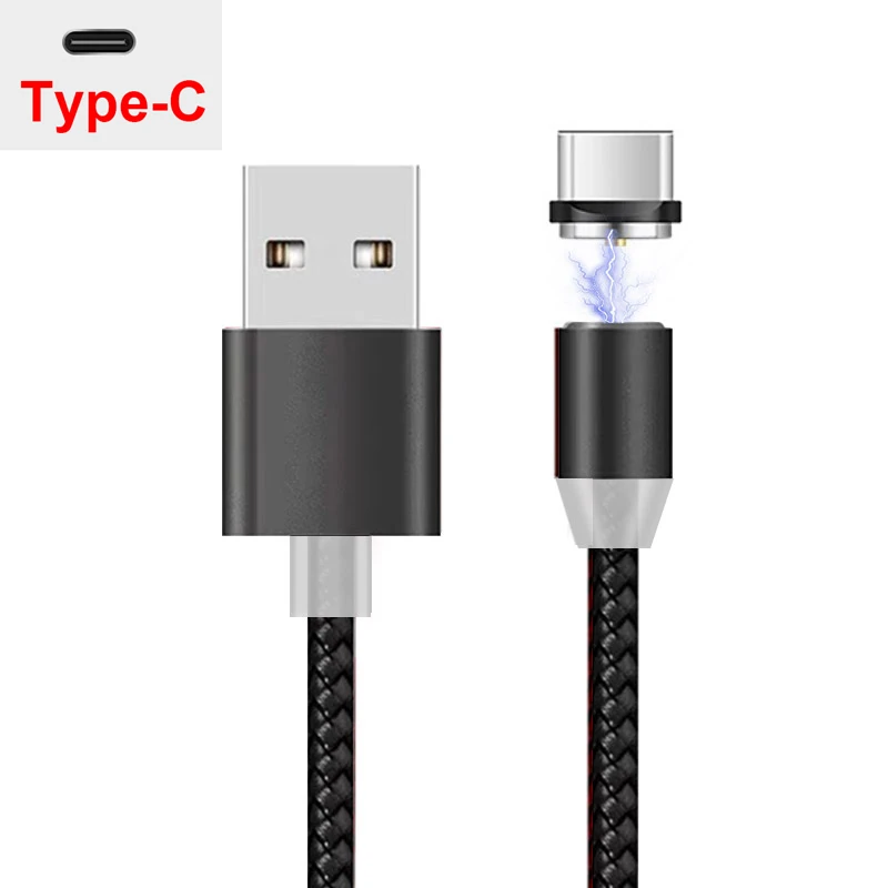 Магнитный зарядный кабель для мобильного телефона для iPhone, Android, USB Магнитный шнур, кабель для быстрой зарядки, кабель Micro USB type C для iOS - Цвет: Black For Type-C