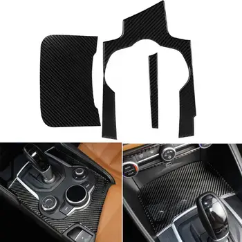 

3pcs Real Carbon Fiber Car Gear Shift Panel Decoration Trim Fit for Alfa Romeo-Giulia 2017 2018 2019 car style accessories