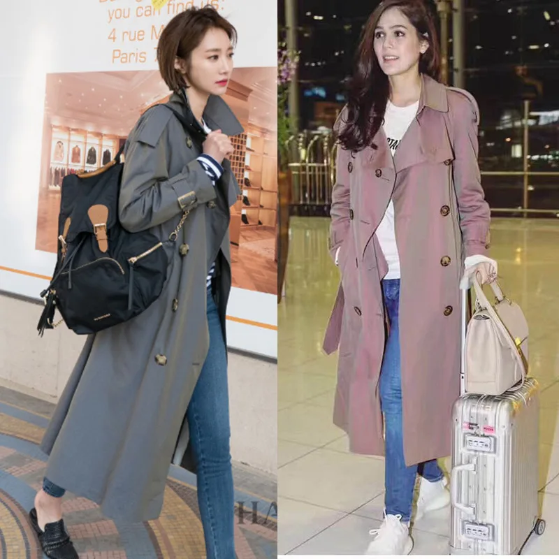 

trench coat long spring waterfall runway dust coats women 2019 plus size double breasted female ladies windbreaker grey cotton