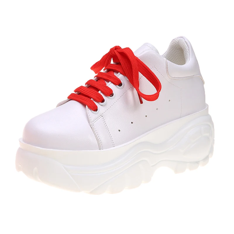 Mix Color Red Black Chunky Sneakers Women Spring Fashion High Heels Platform Shoes Woman Punk Flat with Vulcanize Shoes