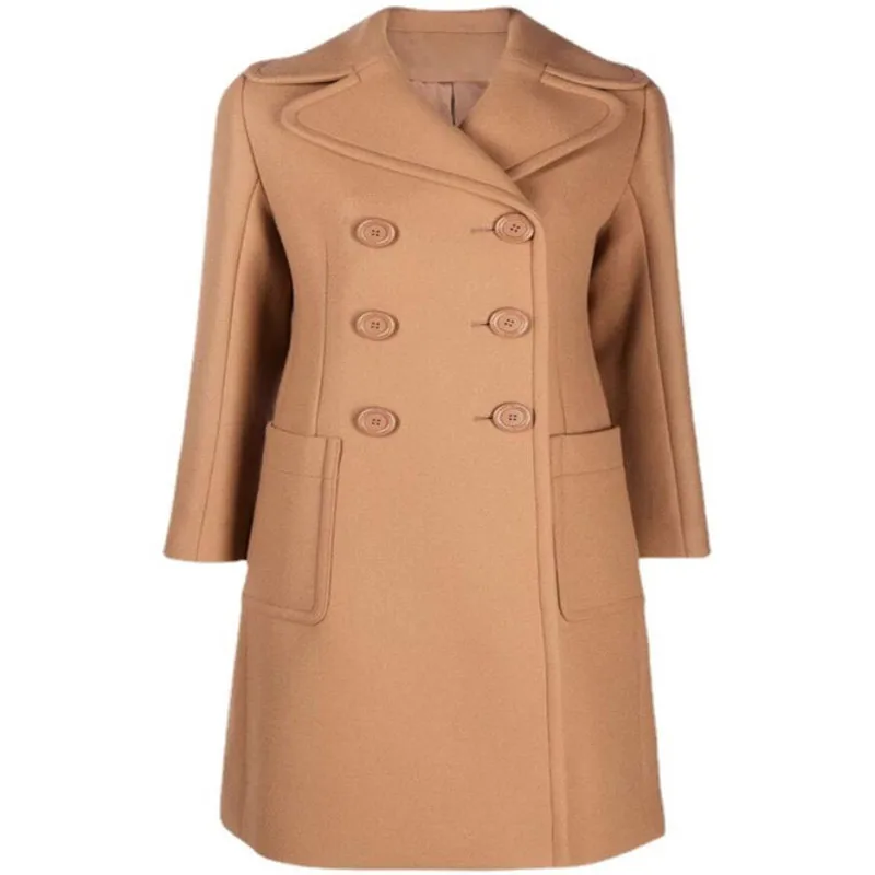 

New Autumn Winter Woolen Coat for Women Elegant OL Double-Breasted Camel Fashion Wool Blend Long Overcoat Female s1627