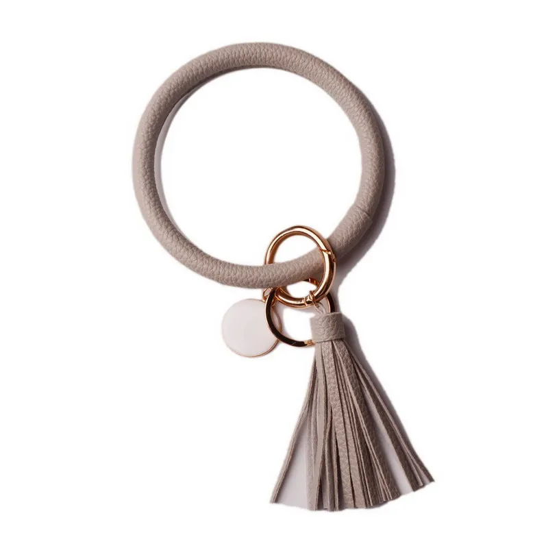 Новая мода ретро большой кожаный наручное украшение кольцо для ключей из сплава кулон Флокирование кисточкой брелок для ключей в стиле унисекс ювелирные изделия Bijoux поводок пряжка - Цвет: gray