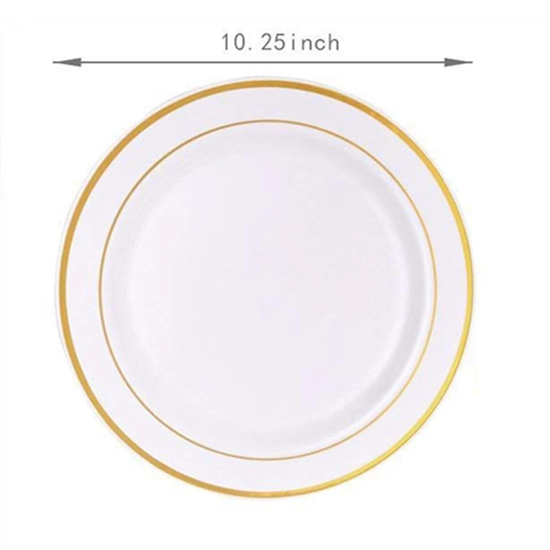 Gold Disposable Plates-Dessert/Appetizer Plates with Gold Rim Real China Look for Weddings, Parties,Catering,Birthday Parties