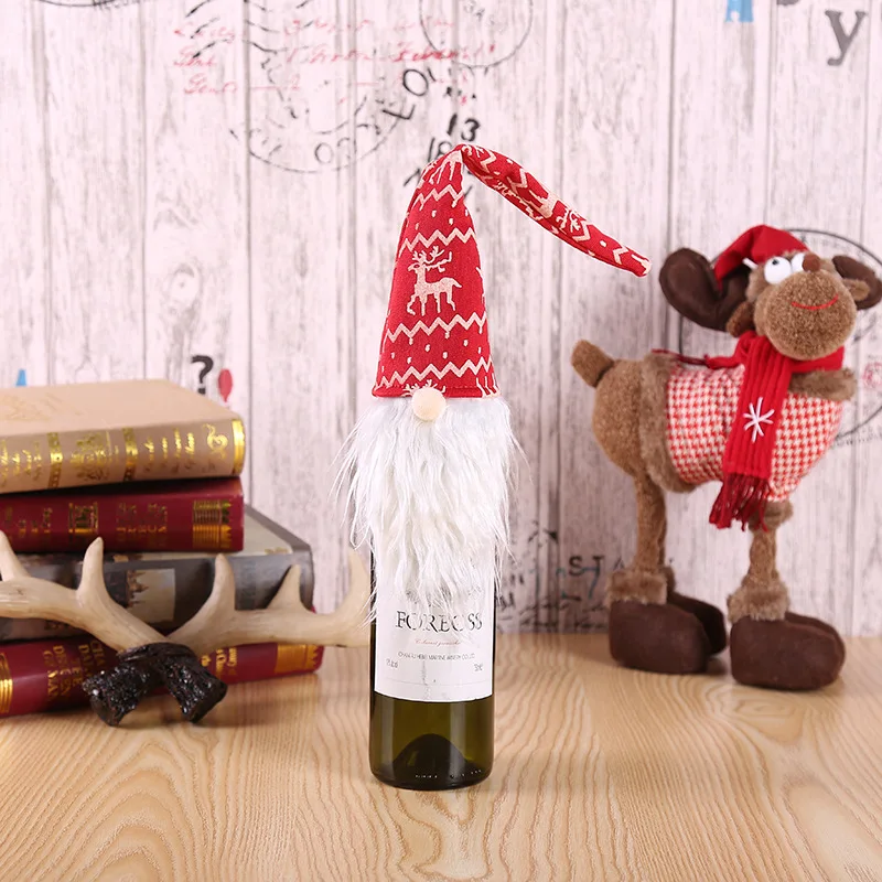 Рождественские аксессуары крышка бутылки вина набор Санта Клаус Снеговик для бутылки крышка сумка год Рождество ужин Вечеринка рождественские украшения - Цвет: A