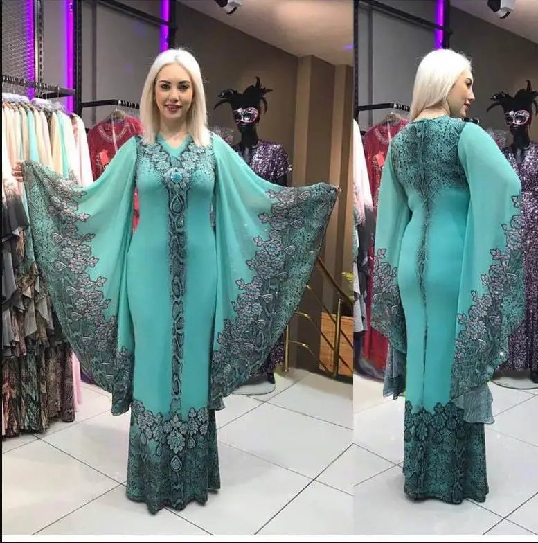 

New African Dresses for Women Dashiki Print African Clothes Bazin Riche Sexy Slim Ruffle Sleeve V-neck Evening Long Africa Dress