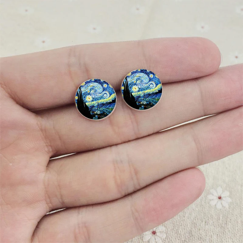 Женские серьги гвоздики с изображением подсолнуха|glass cabochon earrings|fashion stud earringsstud