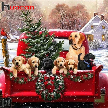 

Huacan 5d Diamond Painting Full Drill Round Winter Dog Diamond Embroidery Sale Animal Mosaic Cross Stitch Christmas Gift