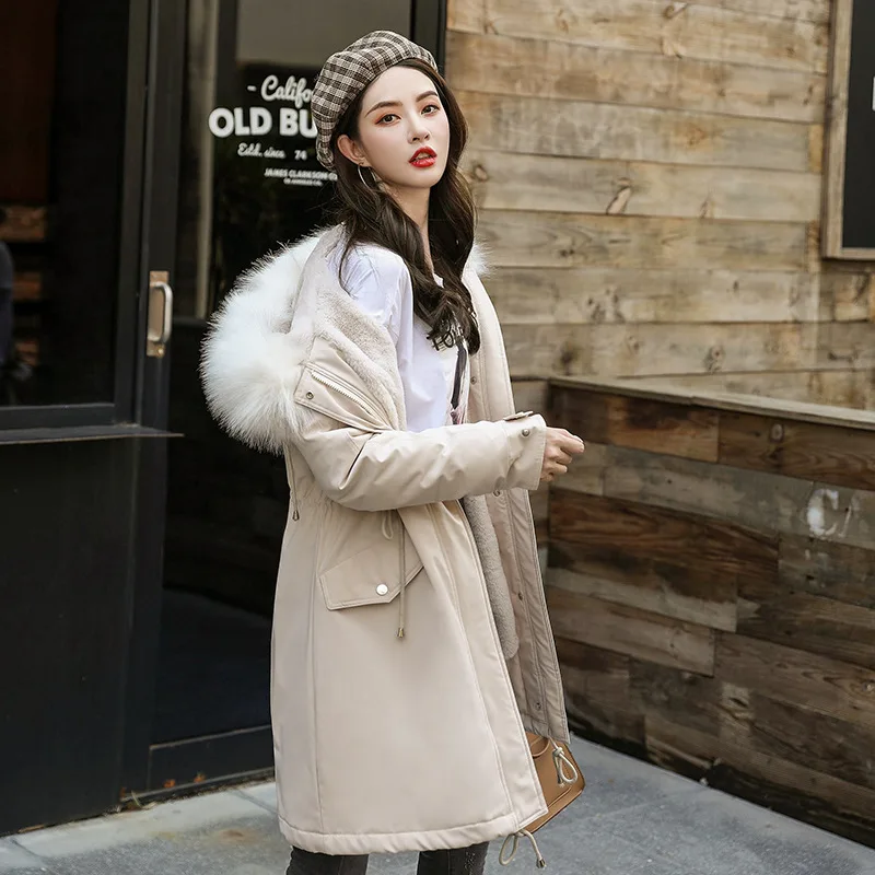 

Parka 19 New Style Women's Rex Rabbit Fur down Jacket Fur Coat Winter Mid-length Deconstructable Fur Collar Cotton Coat