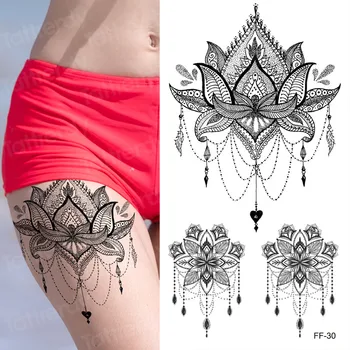 

Women Girl Big Arm Fake Tattoo Temporary Mandala Flower Henna India Tatoo Stickers Black Mehndi flower sketch arm leg tatoo new