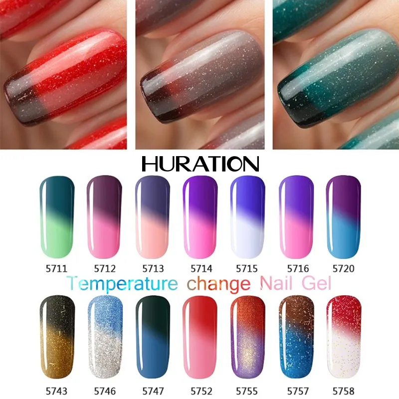

Huration Temperature Change Nails Gel Thermal Nail Color Changing Holographic Gel Varnish Glitter Personal Soak Off Nail Design