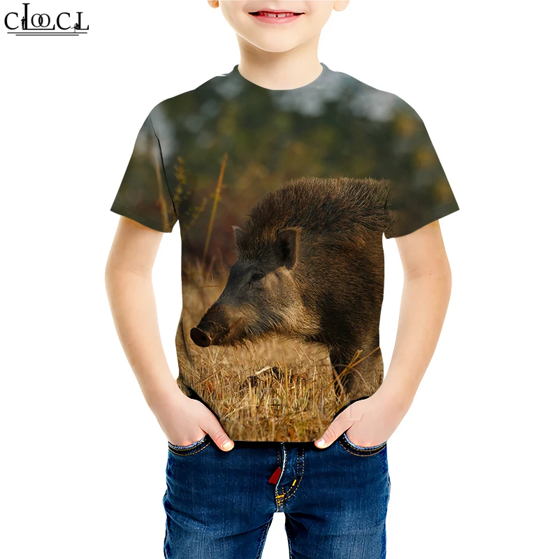 Футболка с дикими животными, дикий кабан футболки с 3D принтом свинки милые детские повседневные пуловеры с короткими рукавами для мальчиков и девочек, M195 - Цвет: Kids T shirt 2