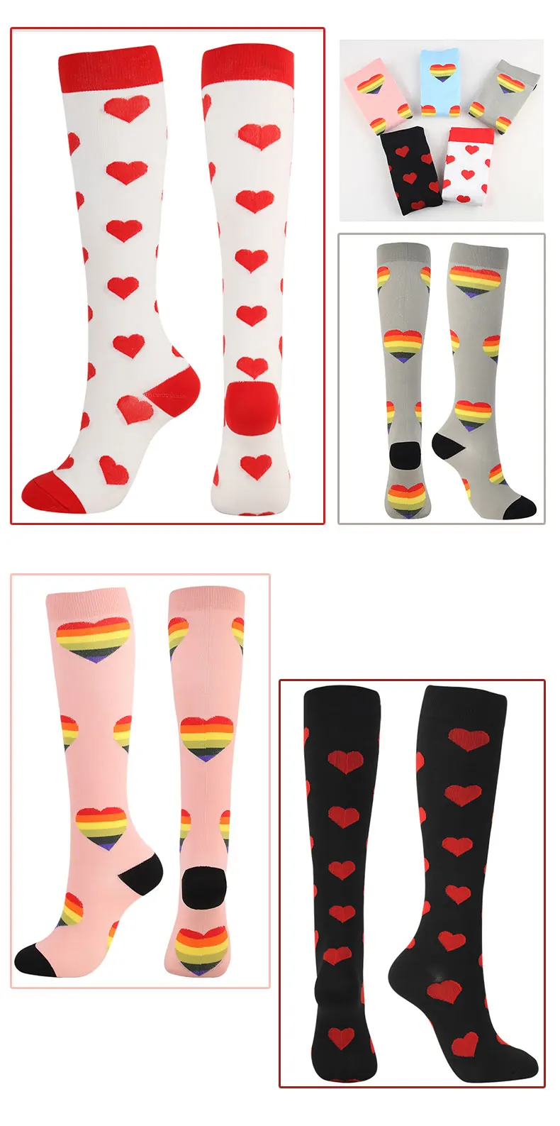 Высококачественные Компрессионные носки для женщин и мужчин, для поддержки ног, против усталости, дышащие, цветные Гольфы с сердечками, подарок на Рождество
