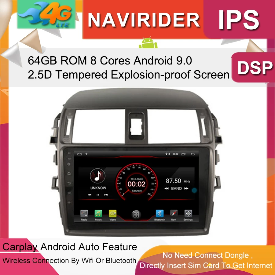 Top Built in 4G Lte car Intelligent navigation tape recorder 9.0 android car gps radio multimedia player for toyota Corolla 2011 0