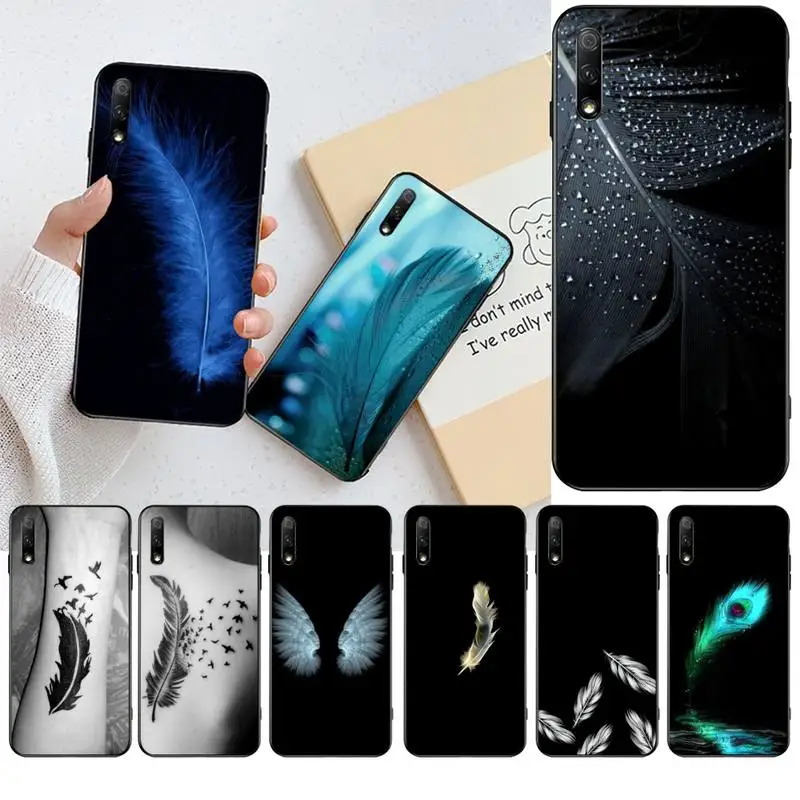 Feather Black Coque Shell Phone Case for Huawei Honor 30 20 10 9 8 8x 8c v30 Lite view pro | Мобильные телефоны и