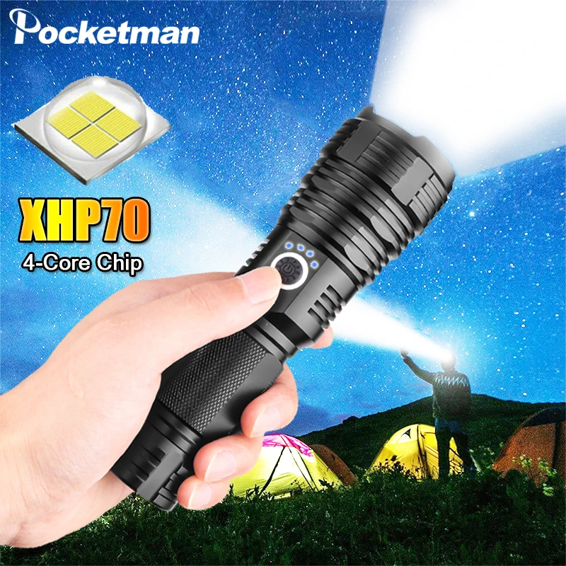 

XHP70.2 LED Flashlight Tactical Flashlight 5 Lighting Modes Zoombable Camping Waterproof With 18650/26650 Hunting Lamp
