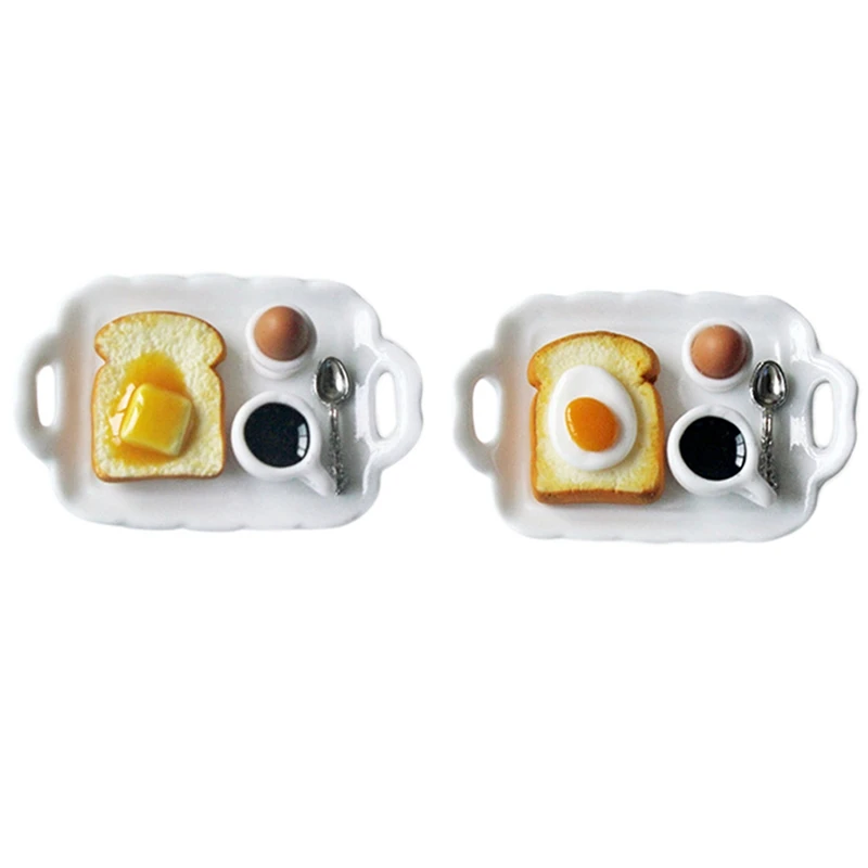 

2Pcs 1/12 Dollhouse Miniature Furniture Model Simulation Decor - Egg Toast Model & Butter Toast Model