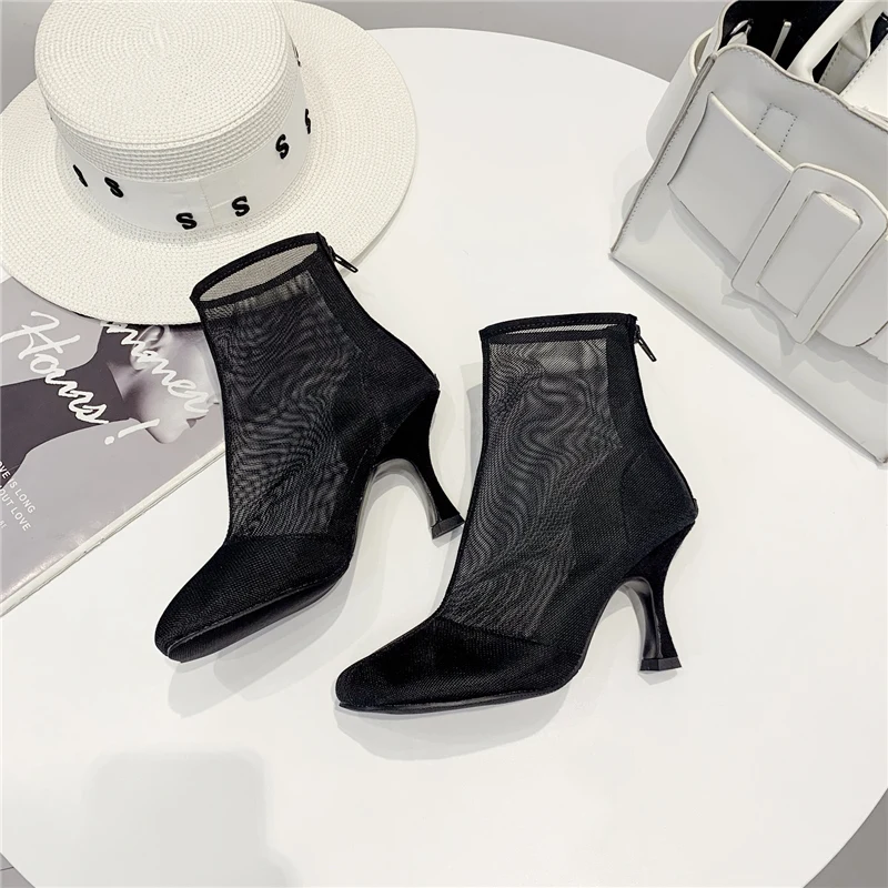 Summer Women 8.5cm High Heels Boots Sandals Female Fetish Gladiator Low Heels Mesh Shoes Lady Sexy Stripper Quality Sandals