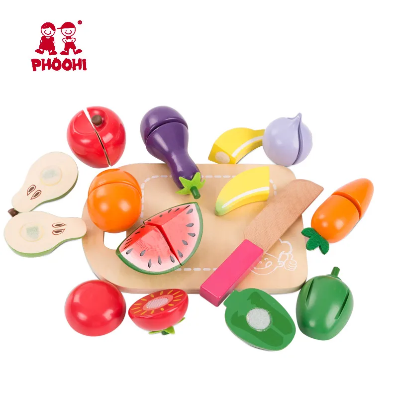Comprar Los niños cortan de madera frutas vegetales de juguete los niños fingen accesorios de cocina comida juego de juguete PHOOHI