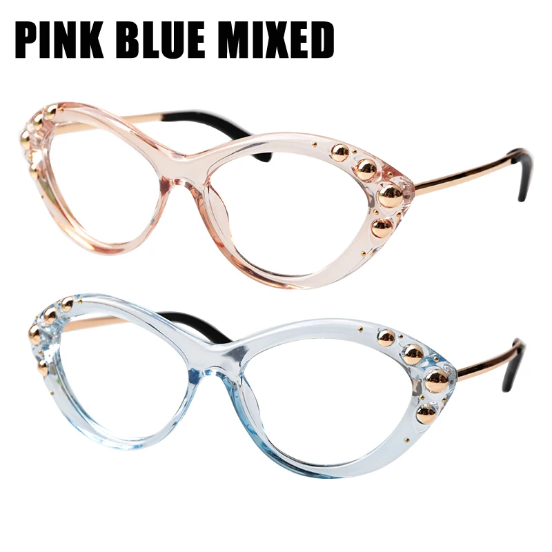 SOOLALA очки для чтения «кошачий глаз» женские дизайнерские Золотые бусы очки для пресбиопии очки для чтения 0,5 0,75 1,0 1,25 до 4,0 - Цвет оправы: Pink Blue Mixed