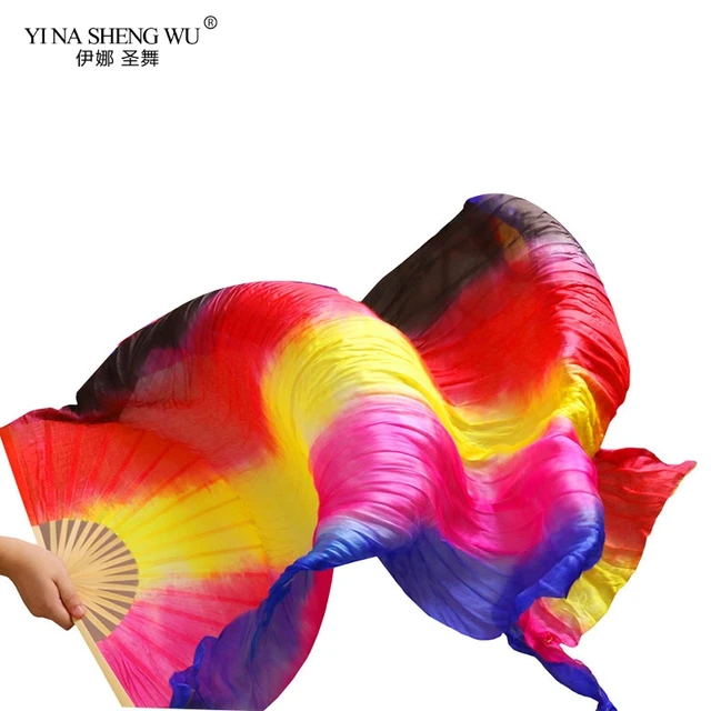 1 Piece Imitation Silk Colorful Belly Dance Fan Handmade Fan For Kids/Women Bellydance Long Fan Chinese Dance Fan Veil 22 Colors Color 21