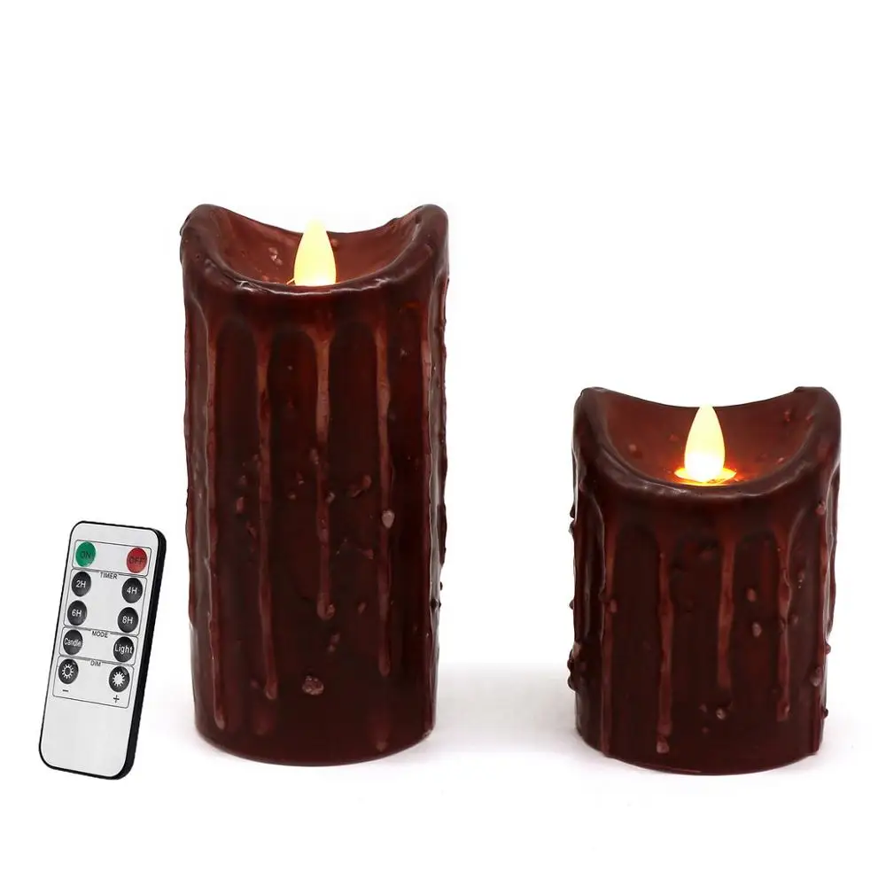 Real Wax Hand Dipped Battery Operated Led Pillar Candles With Timer And