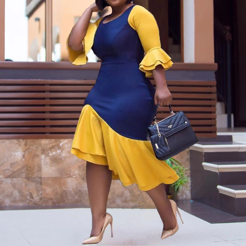 Women Bodycon Dress Yellow Blue ...
