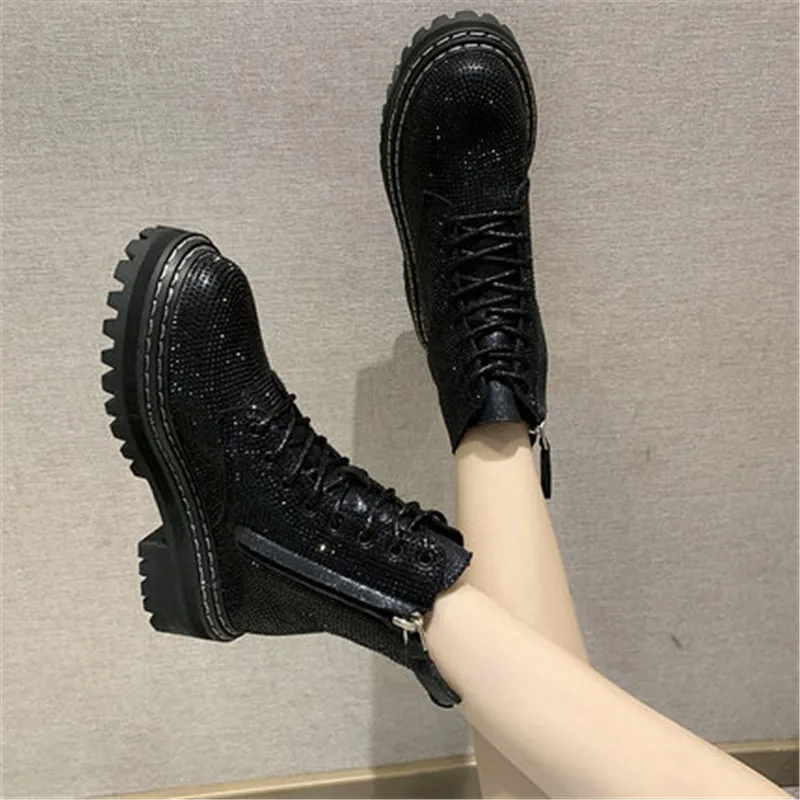 

Spring Women Ankle Boots diamond Casual Woman Shoes Flats Platform Lace-Up Fashion Breathable Sneakers Woman zapatos de mujer