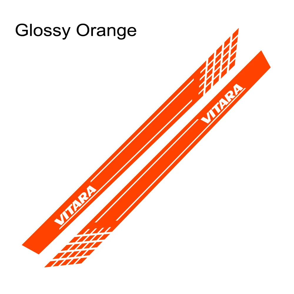 Glossy Orange 2 шт./компл. автомобиля Длинная сторона юбка наклейки для Suzuki Vitara украшения DIY виниловая пленка Авто спортивный стиль наклейки аксессуары для автомобиля - Название цвета: Glossy Orange