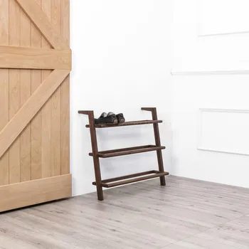 

Nordic simple creative shoe storage shelf wood black walnut multilayer solid wood shoe rack