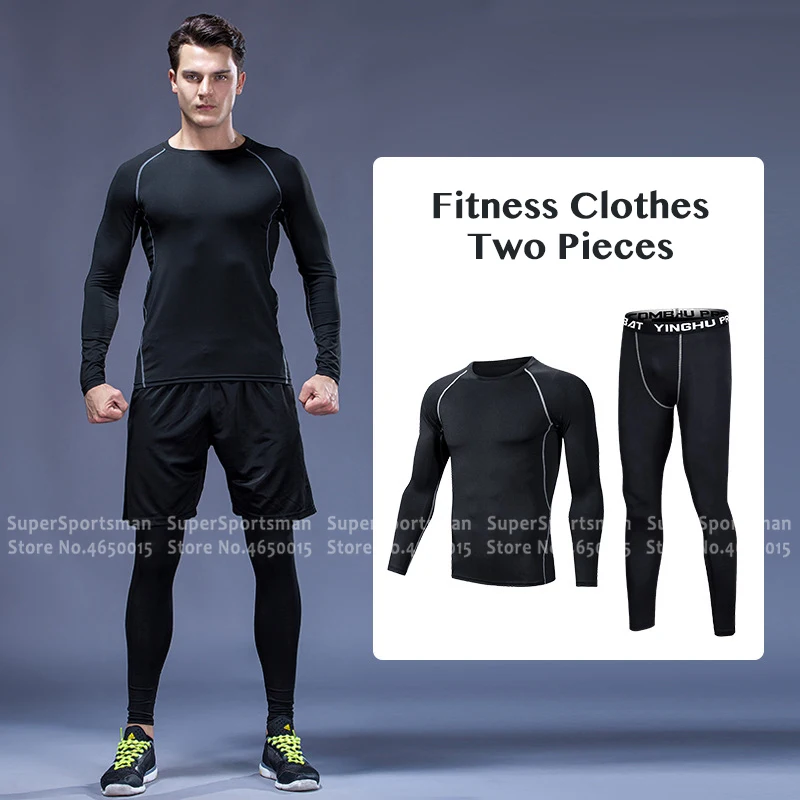 Одежда для фитнеса, тренажерного зала, мужской компрессионный комплект, тренировочный костюм для бега, спортивная одежда для мужчин, спортивные Леггинсы для бега, одежда для тренировок, рубашка+ штаны